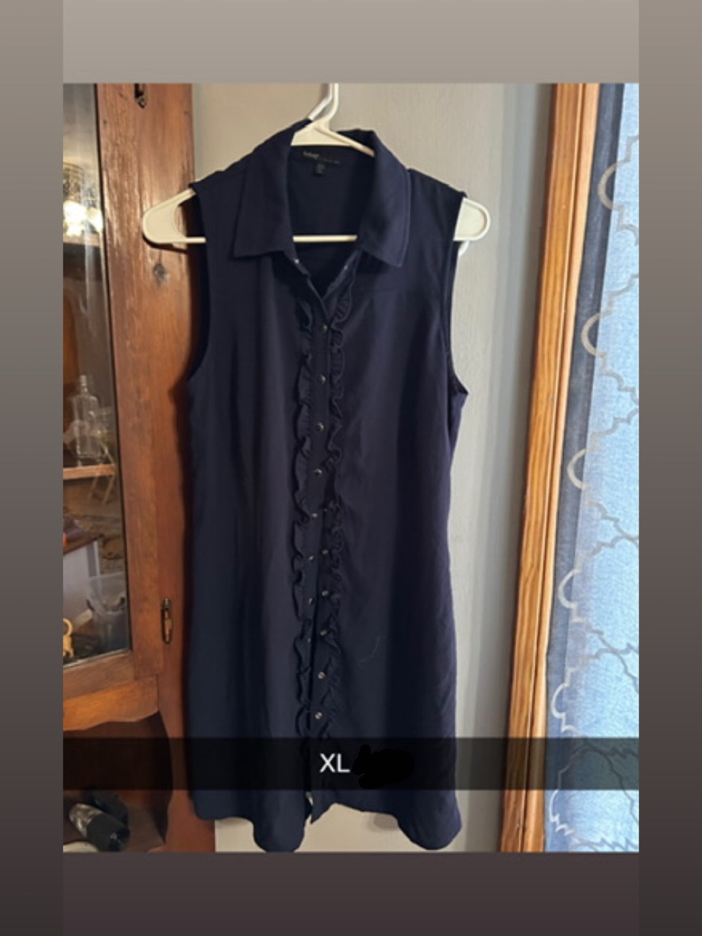 Sleeveless Navy Ruffle-Front Shirt Dress - XL